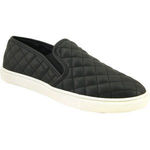 Black Leather  Ecentrcq Quilted Leather Flocked Flat Size 6.5